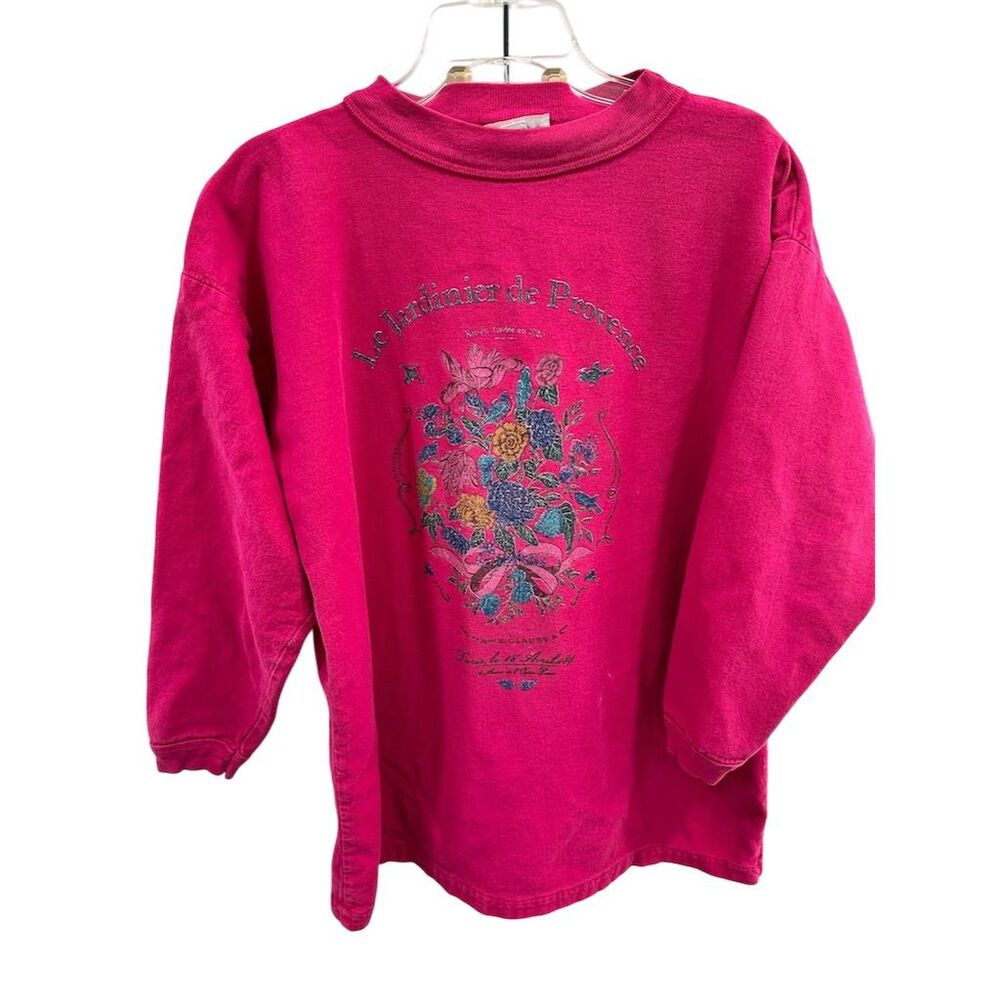 Vtg‎ Floral Sweatshirt Women's M Pink "Le Jardinier de Provence" Express